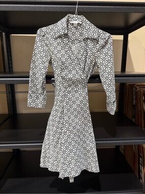 Diane Von Furstenberg Black and White Geometric Shirt Dress